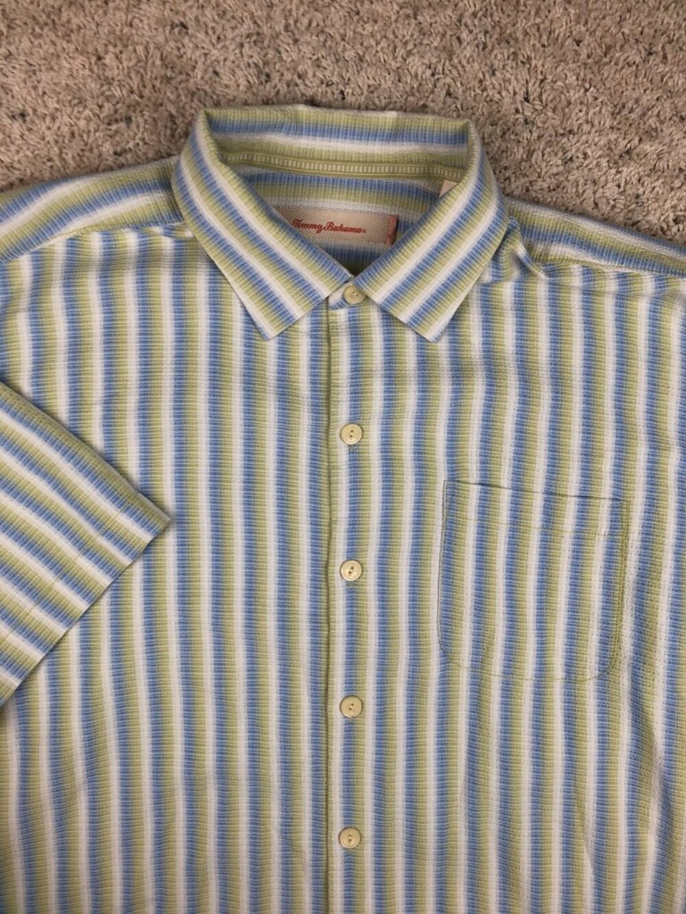 Tommy Bahama Hawaiian Blue Green Silk Button Up Shirt Mens Size Large TEXTURED